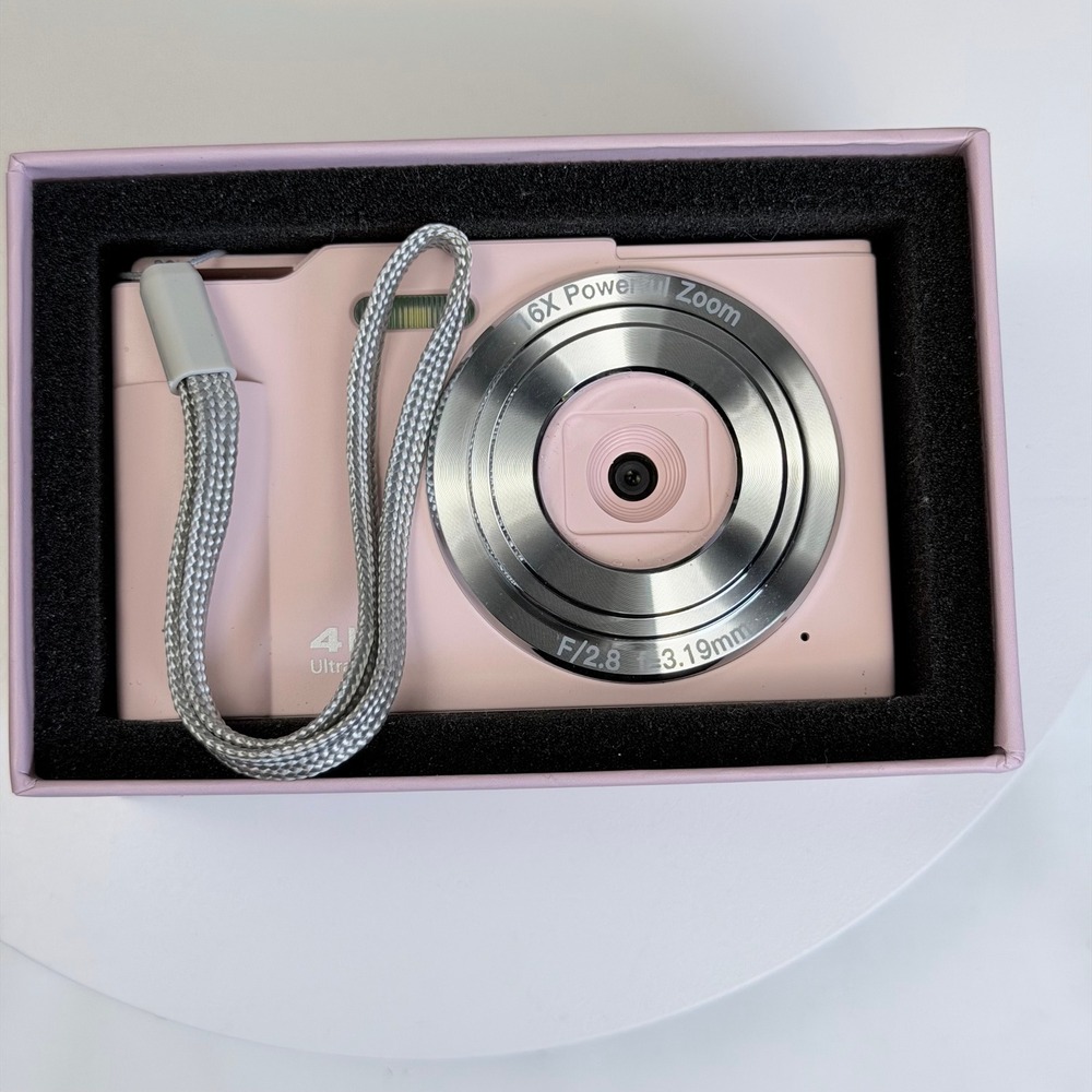 KRLUN Digital Camera 4K Ultra HD 16X Zoom Pink Compact Vlogging Camera K318